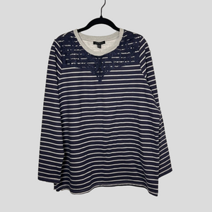 Lane Bryant Striped Lace Blue Gray Lightweight Sweater 14/16